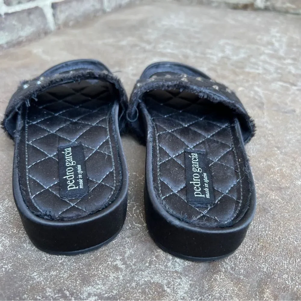 Pedro Garcia Aramis Quilted Satin Embellished Slides Sandal Sz 37